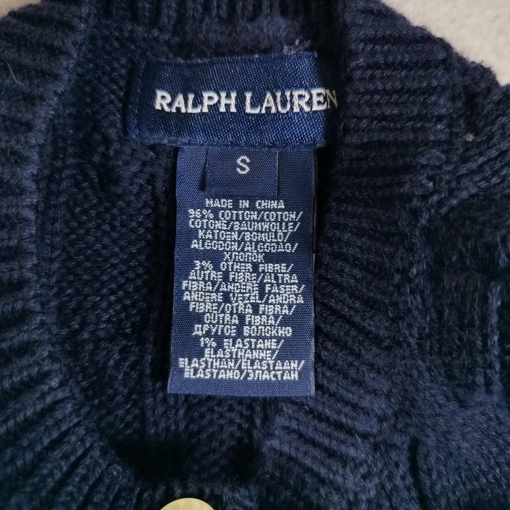 Ralph Lauren Sweater Dress Girls Small Blue Cable Knit Drop Waist Pony Logo